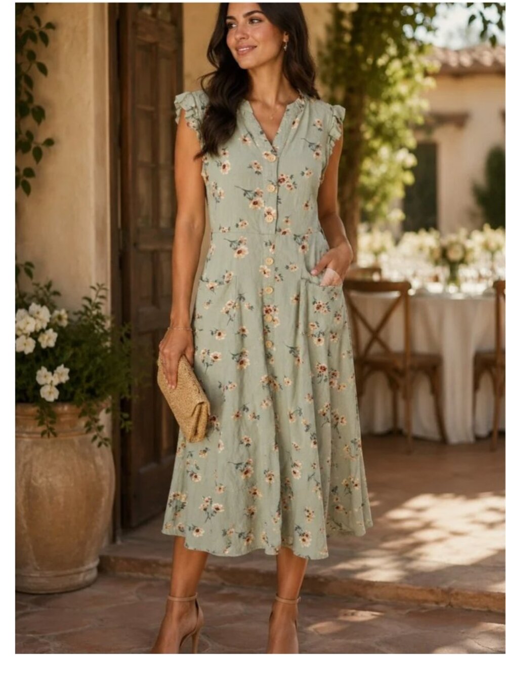 Floral green midi dress - Picture 2 of 4
